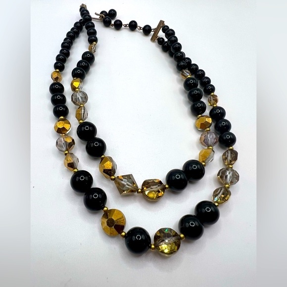 VINTAGE Double Strand Black Beads Glass Beads Necklace - Picture 5 of 9